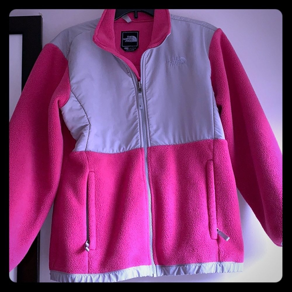 The North face Denali pink and gray jacket